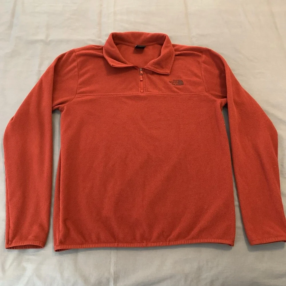 The North Face Pullover Shirt Mens Medium Orange Fleece 1/4 Zip Outdoor Hiking